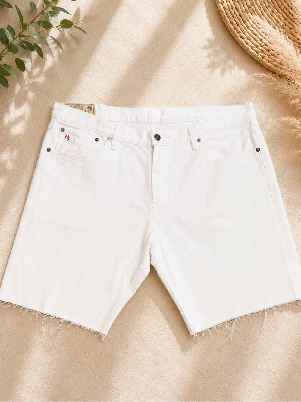 Ralph Lauren White Raw-Hem Denim Shorts